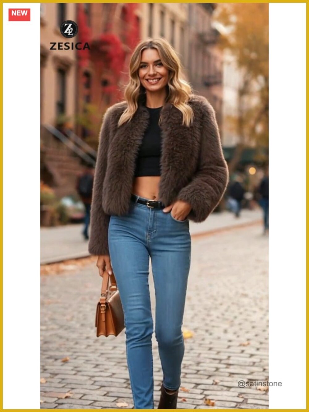Faux Fur Cropped Jacket Women's Winter Fluffy Shaggy Open Front Long Sleeve - Picture 6 of 6